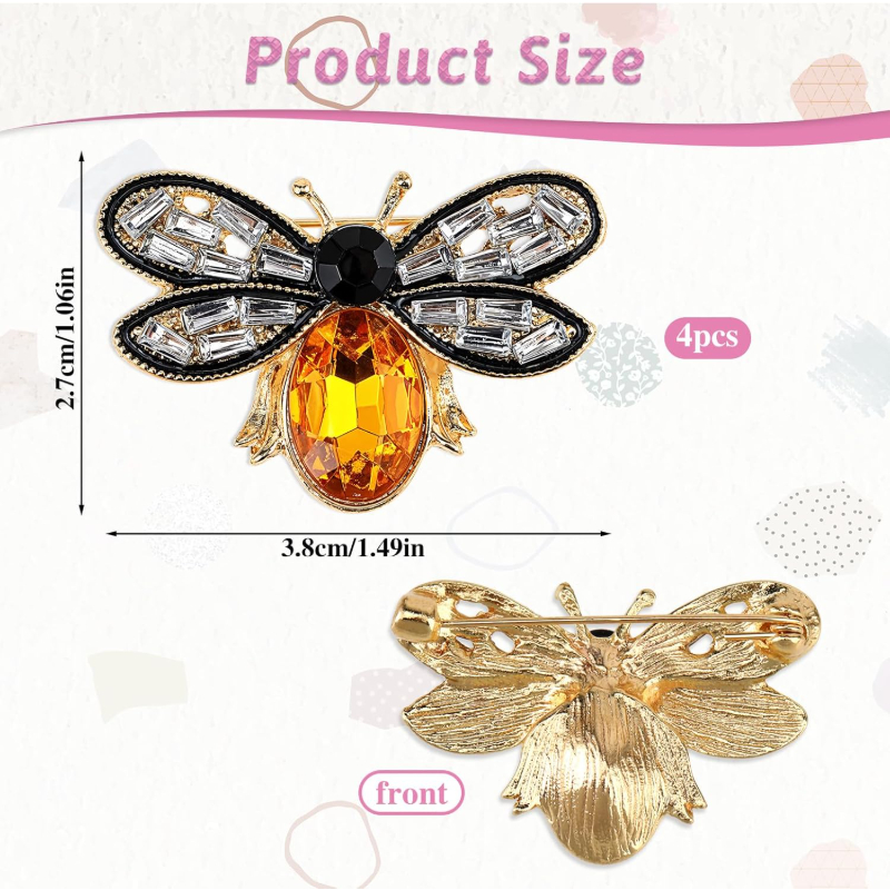 4pcs Bee Brooch Pin Set, Vintage Rhinestone Design